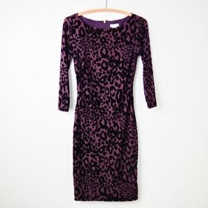Cache Y2K Purple Leopard Bodycon Dress Size 0 Glam Edgy Club Statement Going Out